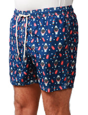 COSTUME MARE UOMO MC 2 SAINT BARTH BLU CON STAMPA OROLOGI E RED COLA IN TESSUTO LEGGERO