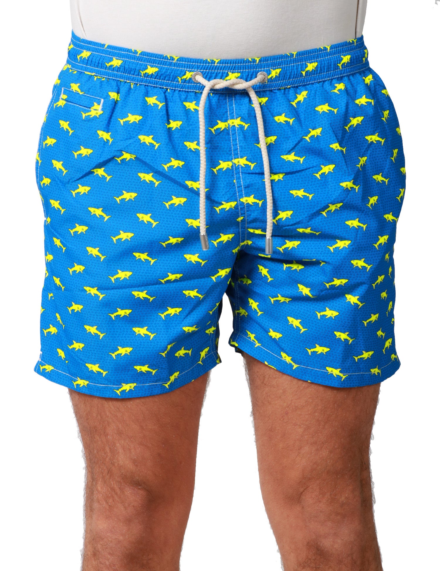 COSTUME MARE UOMO MC 2 SAINT BARTH BLUETTE CON STAMPA SQUALI IN TESSUTO LEGGERO