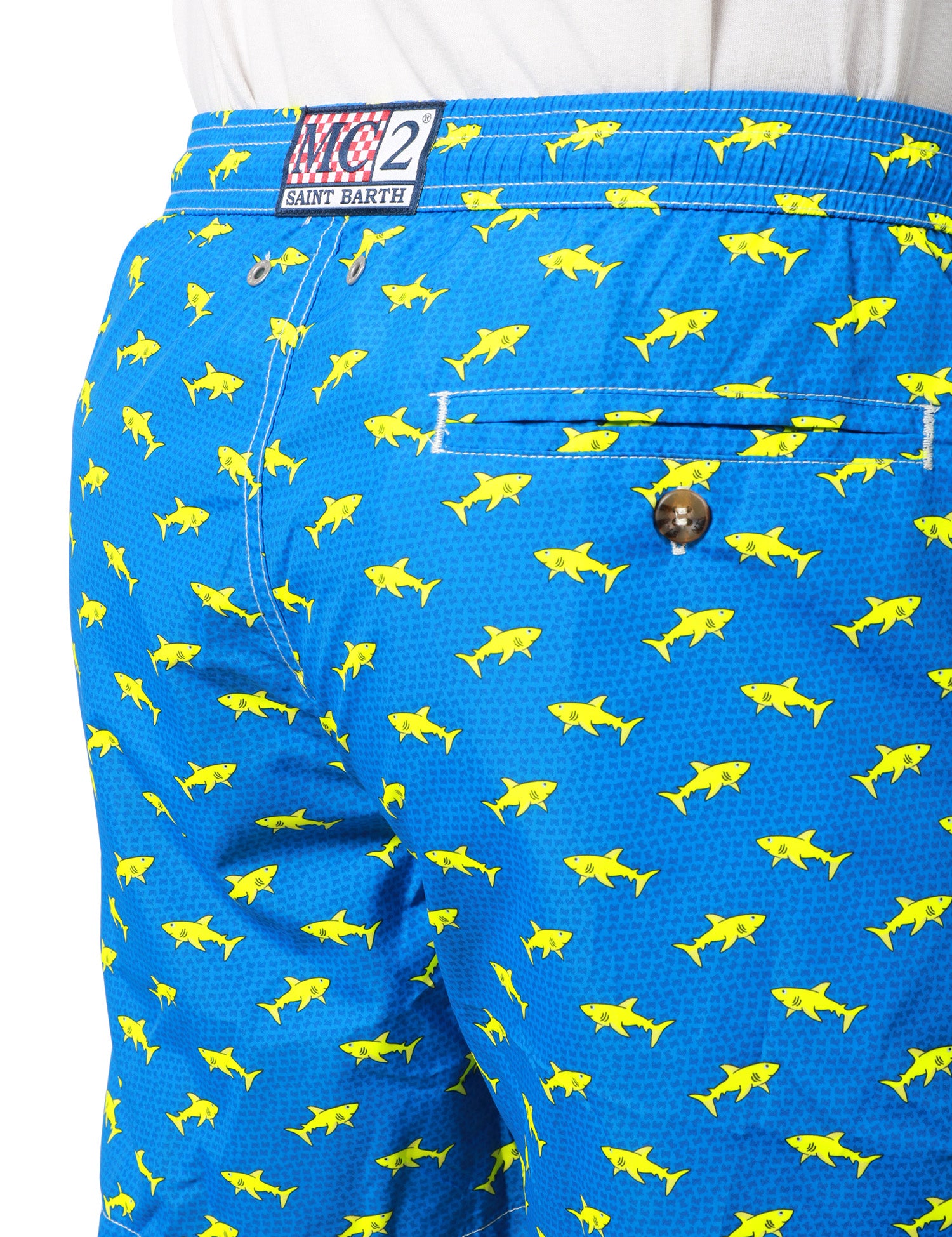 COSTUME MARE UOMO MC 2 SAINT BARTH BLUETTE CON STAMPA SQUALI IN TESSUTO LEGGERO