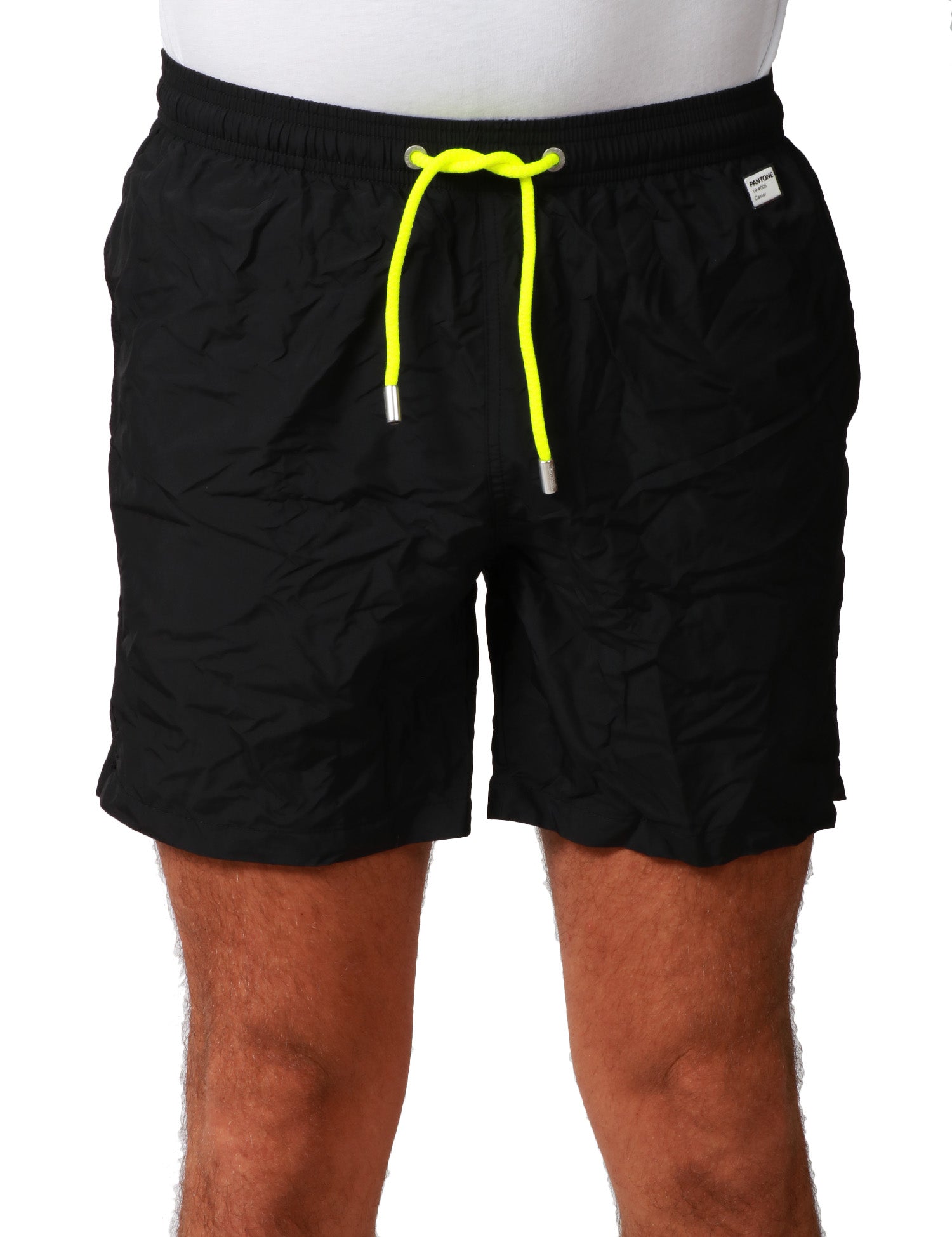 COSTUME MARE UOMO MC 2 SAINT BARTH NERO PANTONE IN TESSUTO LEGGERO CON CORDINO GIALLO