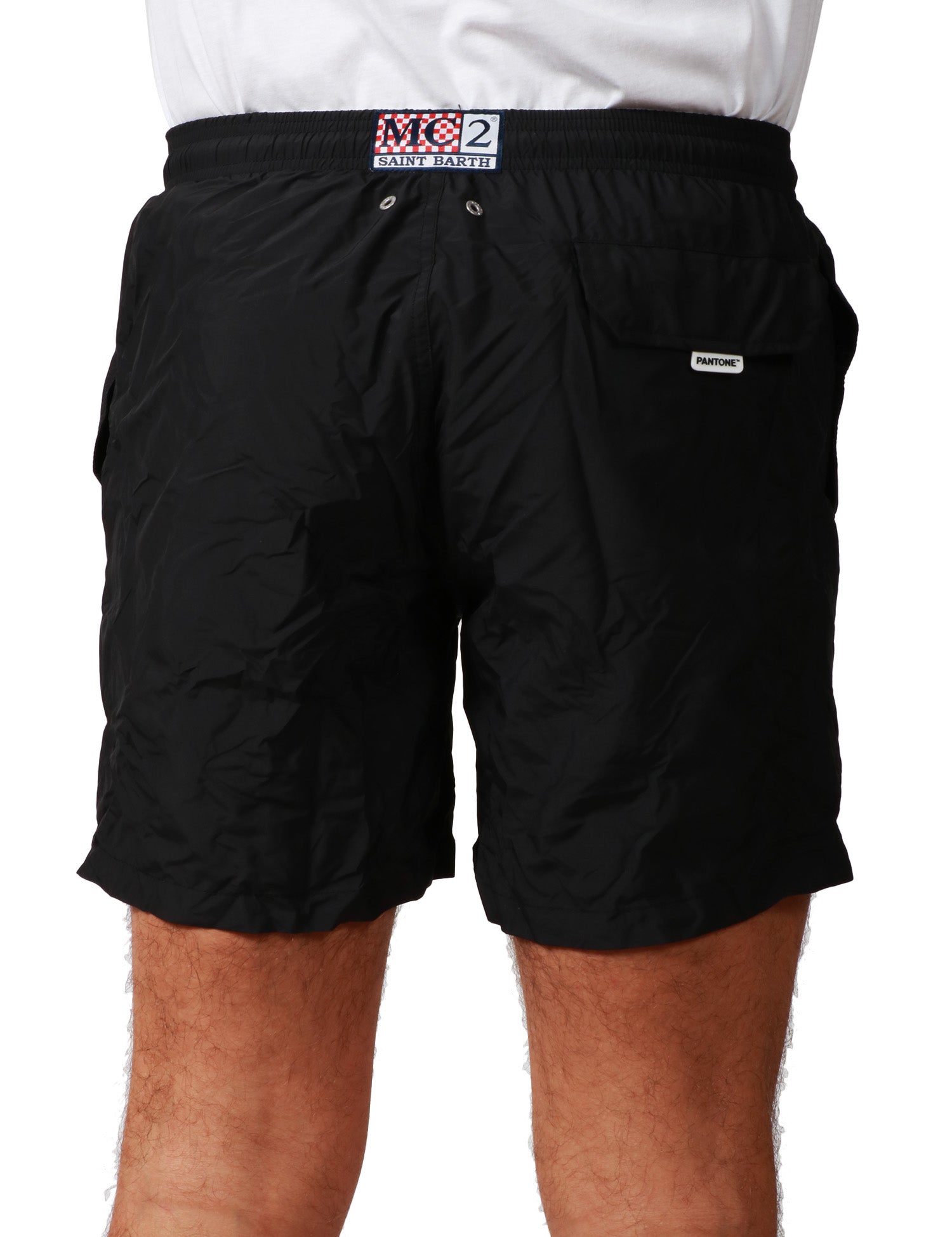 COSTUME MARE UOMO MC 2 SAINT BARTH NERO PANTONE IN TESSUTO LEGGERO CON CORDINO GIALLO