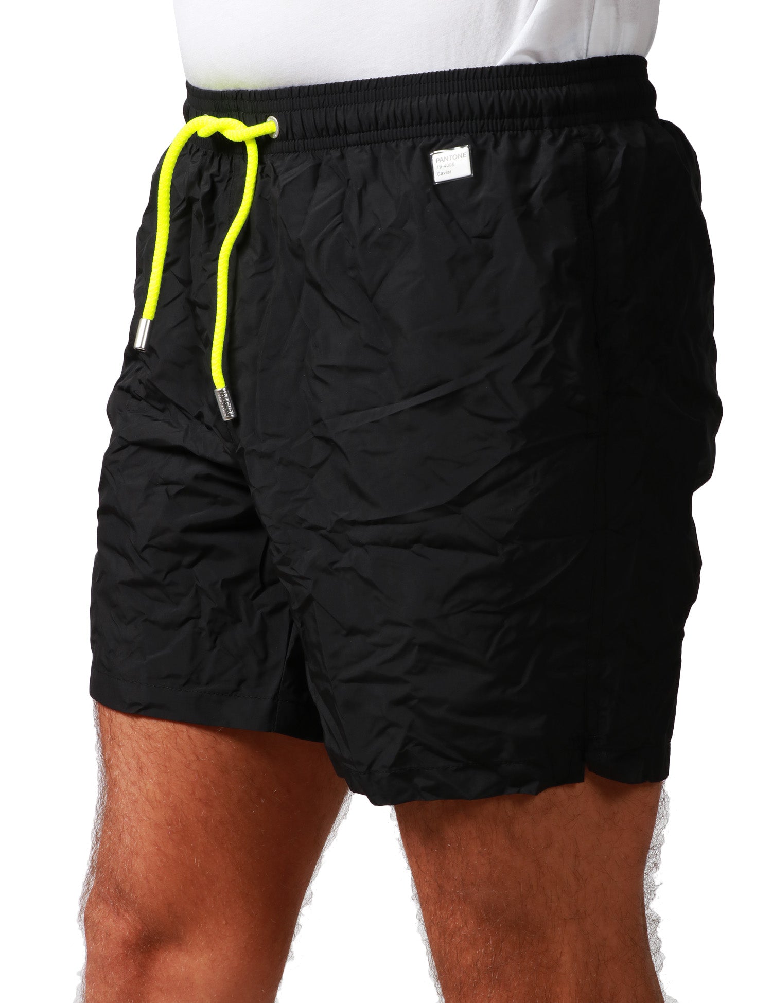 COSTUME MARE UOMO MC 2 SAINT BARTH NERO PANTONE IN TESSUTO LEGGERO CON CORDINO GIALLO