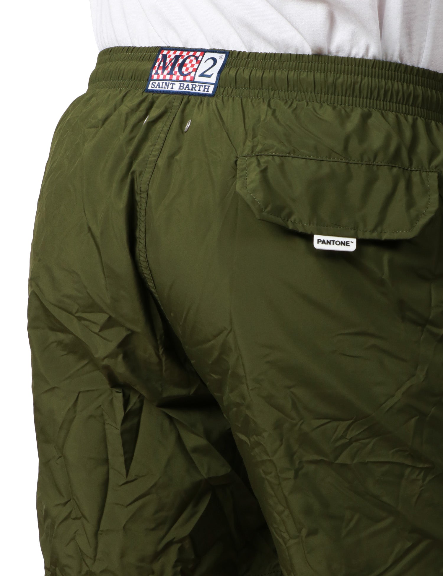 COSTUME MARE UOMO MC 2 SAINT BARTH PANTONE VERDE MILITARE IN TESSUTO LEGGERO CON CORDINO BIANCO