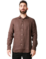 CAMICIA UOMO MC 2 SAINT BARTH PAMPLONA BROWN A MANICA LUNGA 100% LINO