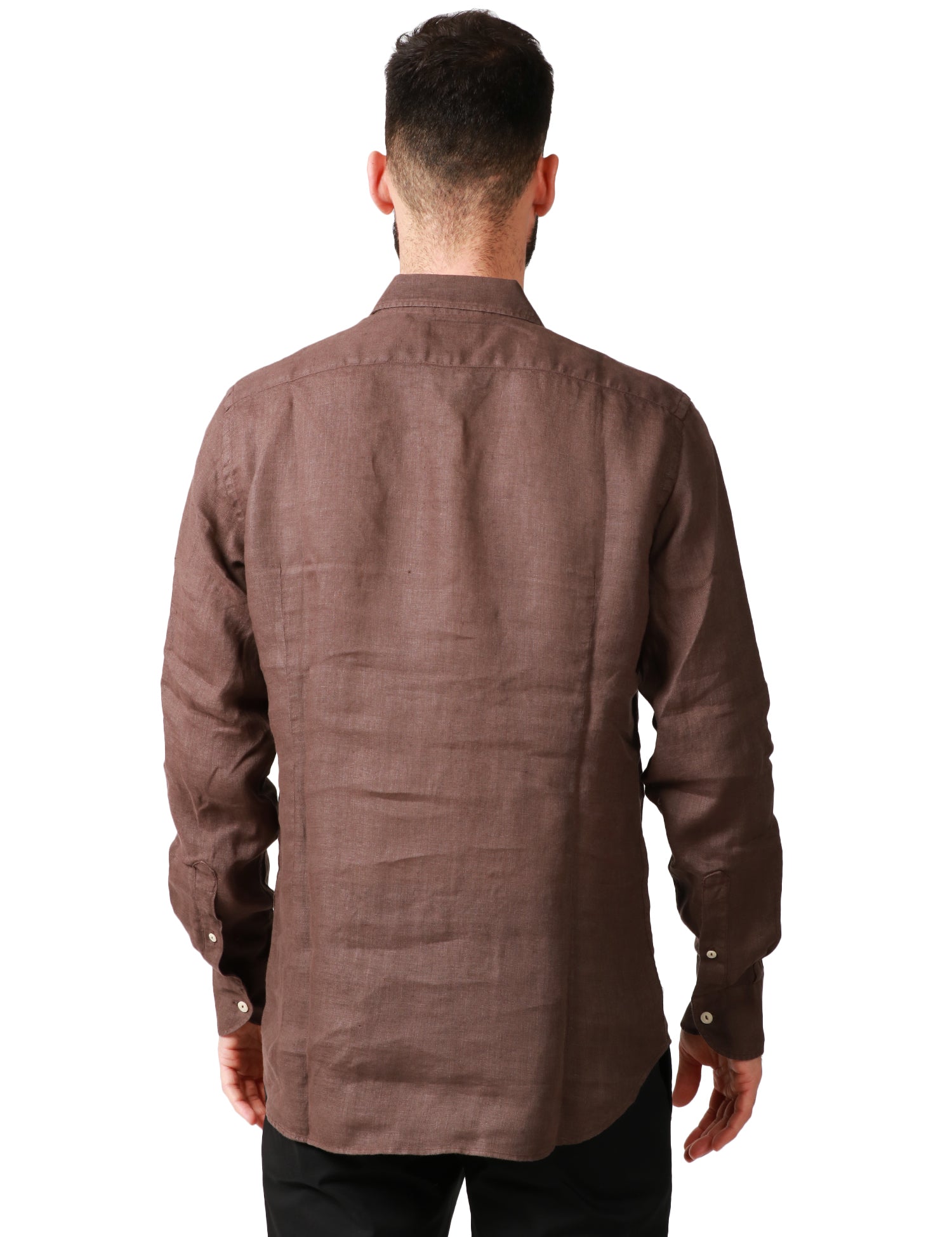 CAMICIA UOMO MC 2 SAINT BARTH PAMPLONA BROWN A MANICA LUNGA 100% LINO