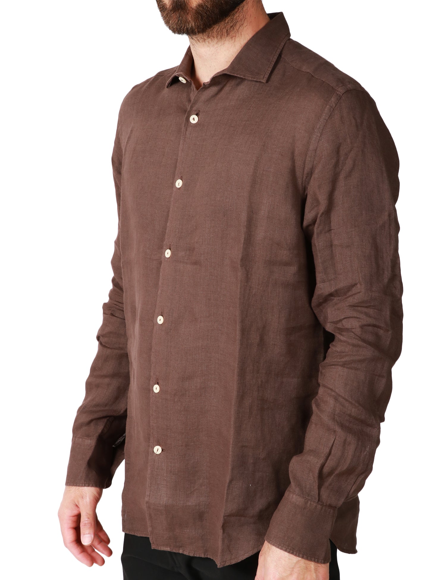 CAMICIA UOMO MC 2 SAINT BARTH PAMPLONA BROWN A MANICA LUNGA 100% LINO