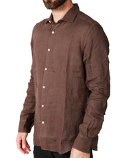 CAMICIA UOMO MC 2 SAINT BARTH PAMPLONA BROWN A MANICA LUNGA 100% LINO