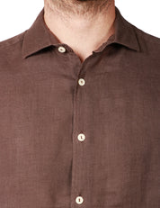 CAMICIA UOMO MC 2 SAINT BARTH PAMPLONA BROWN A MANICA LUNGA 100% LINO