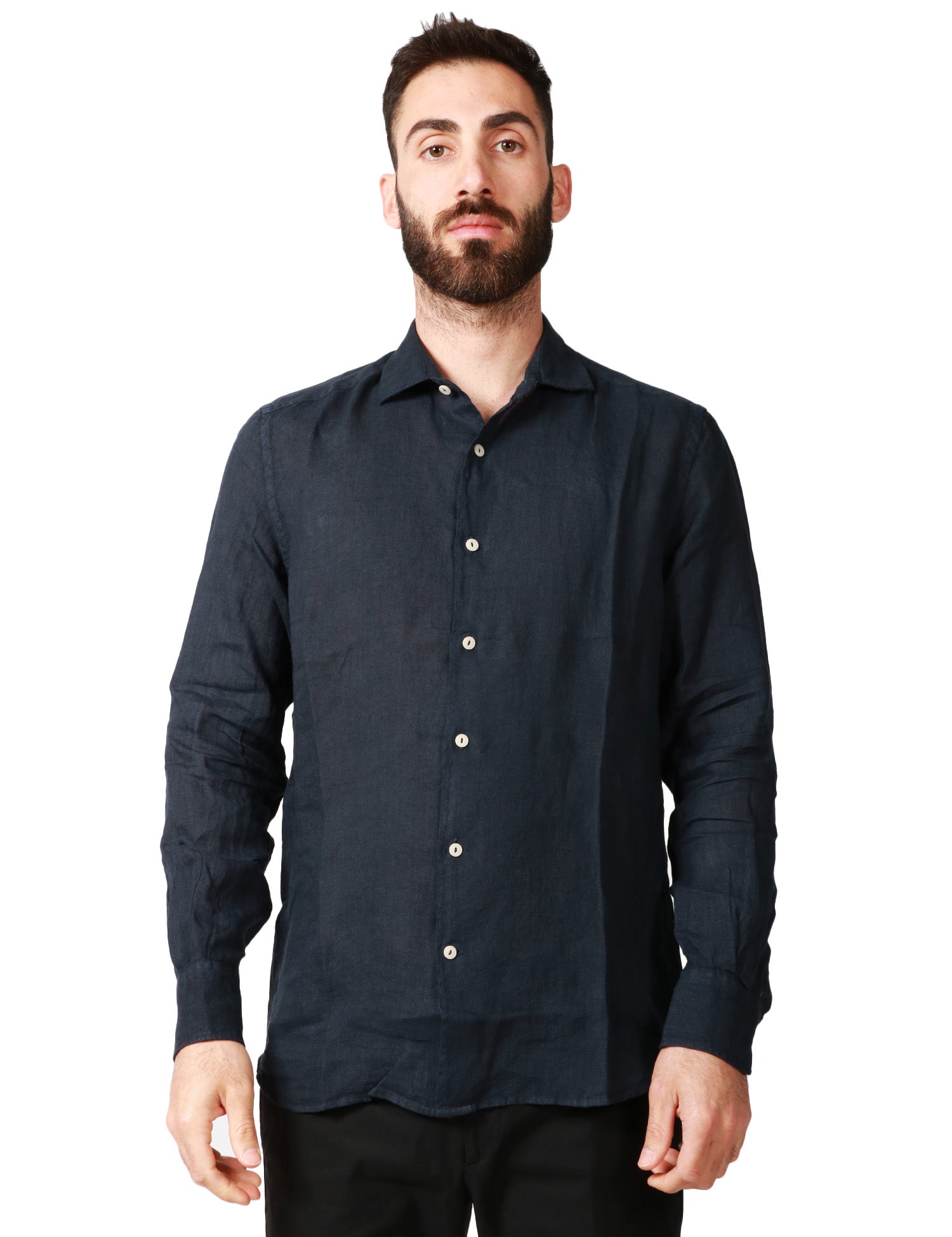 CAMICIA UOMO MC 2 SAINT BARTH PAMPLONA BLU NAVY A MANICA LUNGA IN LINO 100%