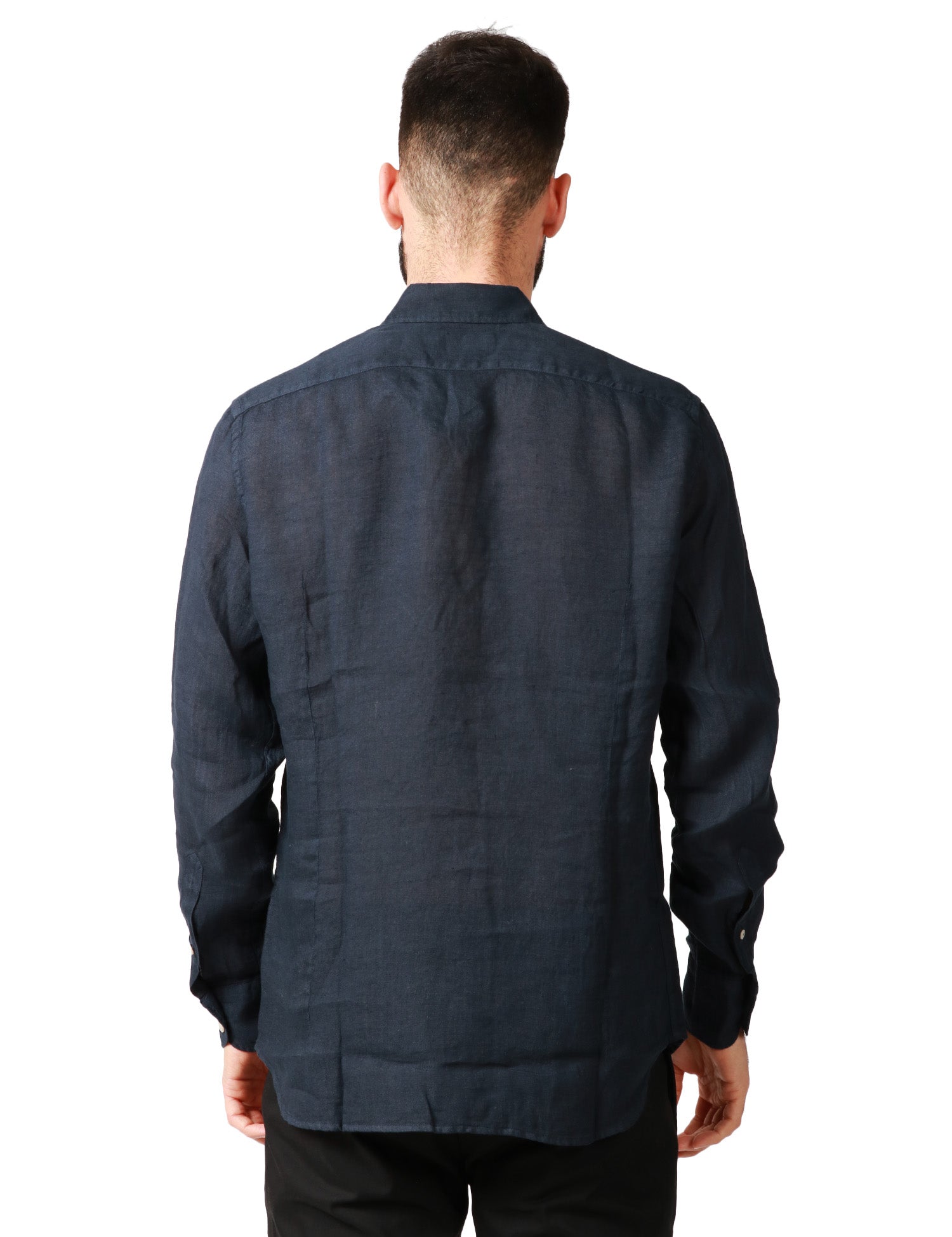 CAMICIA UOMO MC 2 SAINT BARTH PAMPLONA BLU NAVY A MANICA LUNGA IN LINO 100%