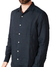 CAMICIA UOMO MC 2 SAINT BARTH PAMPLONA BLU NAVY A MANICA LUNGA IN LINO 100%