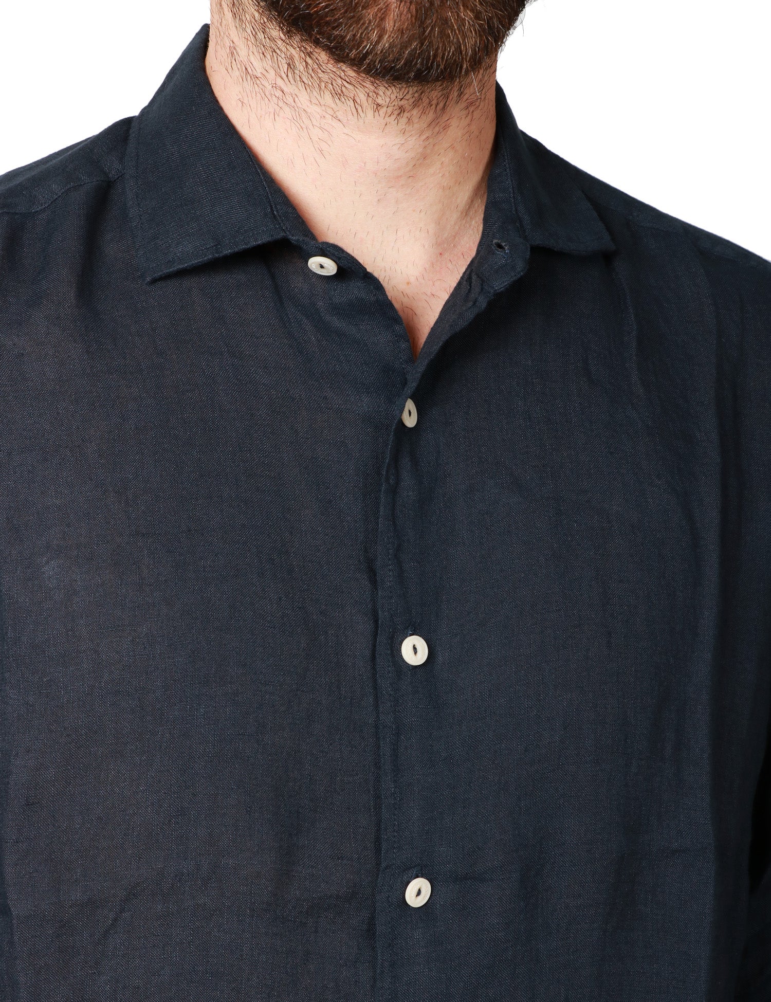 CAMICIA UOMO MC 2 SAINT BARTH PAMPLONA BLU NAVY A MANICA LUNGA IN LINO 100%