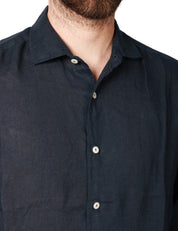 CAMICIA UOMO MC 2 SAINT BARTH PAMPLONA BLU NAVY A MANICA LUNGA IN LINO 100%