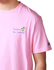 T-SHIRT UOMO MC 2 SAINT BARTH PORTOFINO ROSA CON RICAMO"LAVORO DA REMOTO"