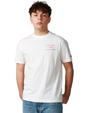 T-SHIRT UOMO MC 2 SAINT BART BIANCA CON RICAMO "SE IL PROBLEMA è A MONTE IO VADO AL MARE" E RICAMO LOGO SULLA MANICA