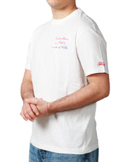 T-SHIRT UOMO MC 2 SAINT BART BIANCA CON RICAMO "SE IL PROBLEMA è A MONTE IO VADO AL MARE" E RICAMO LOGO SULLA MANICA