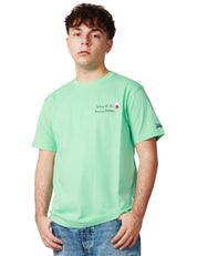 T-SHIRT UOMO MC 2 SAINT BARTH VERDE CON RICAMO "SABATO DIVINO DOMENICA DIVANO" E RICAMO LOGO SULLA MANICA