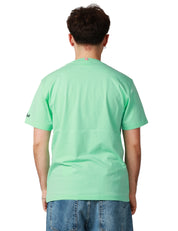 T-SHIRT UOMO MC 2 SAINT BARTH VERDE CON RICAMO "SABATO DIVINO DOMENICA DIVANO" E RICAMO LOGO SULLA MANICA
