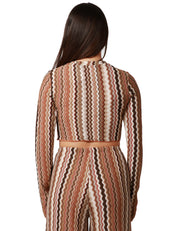 MAGLIA DONNA MC2 SAINT BARTH SIVIGLIA MARRONE CON MOTIVO CHEVRON A MANICA LUNGA IN TESSUTO RACHEL