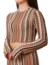 MAGLIA DONNA MC2 SAINT BARTH SIVIGLIA MARRONE CON MOTIVO CHEVRON A MANICA LUNGA IN TESSUTO RACHEL