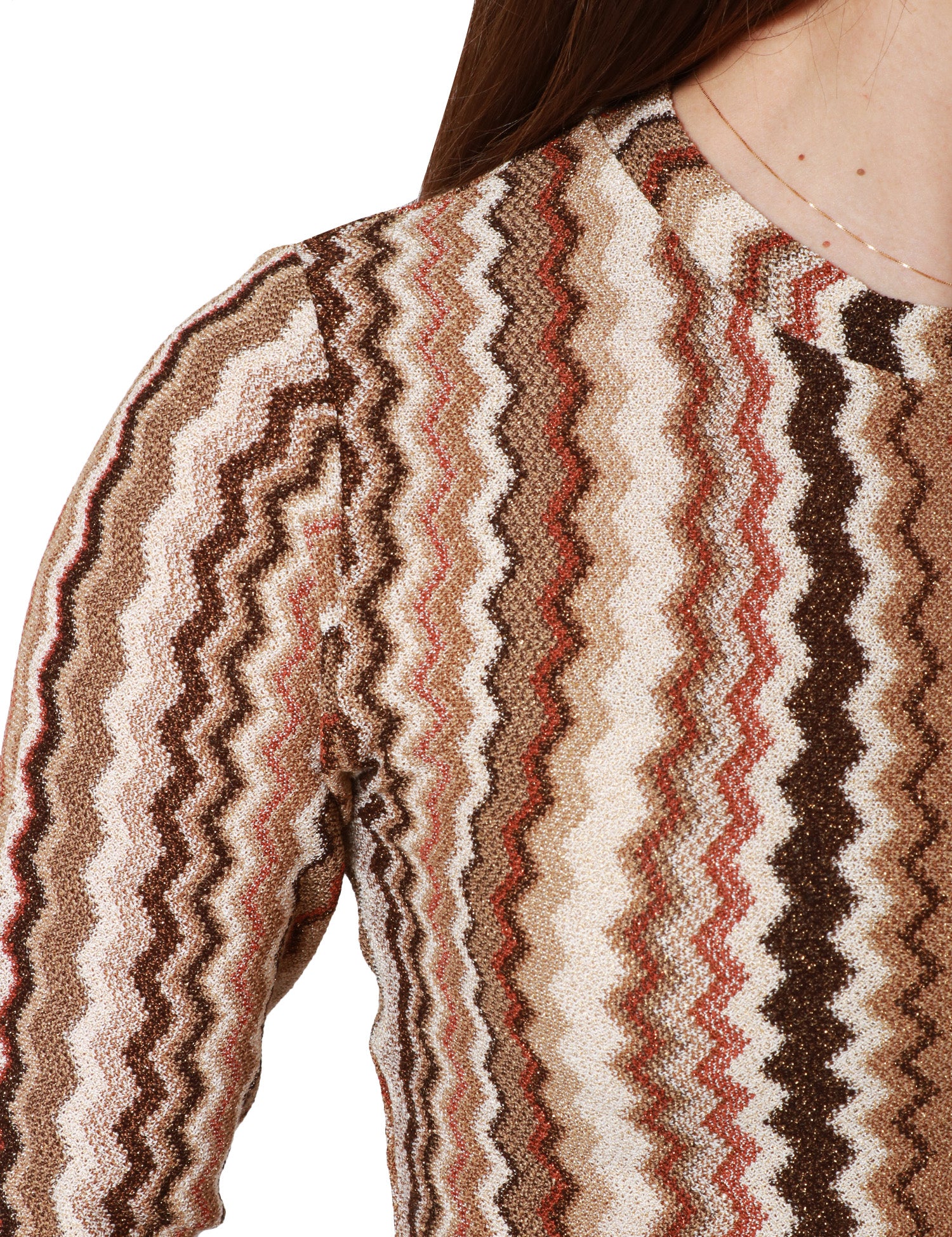 MAGLIA DONNA MC2 SAINT BARTH SIVIGLIA MARRONE CON MOTIVO CHEVRON A MANICA LUNGA IN TESSUTO RACHEL
