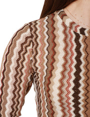 MAGLIA DONNA MC2 SAINT BARTH SIVIGLIA MARRONE CON MOTIVO CHEVRON A MANICA LUNGA IN TESSUTO RACHEL