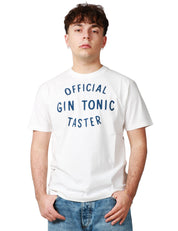 T-SHIRT UOMO MC 2 SAINT BARTH BIANCA CON STAMPA "OFFICIAL GIN TONIC TASTER" BLU E RICAMO LOGO