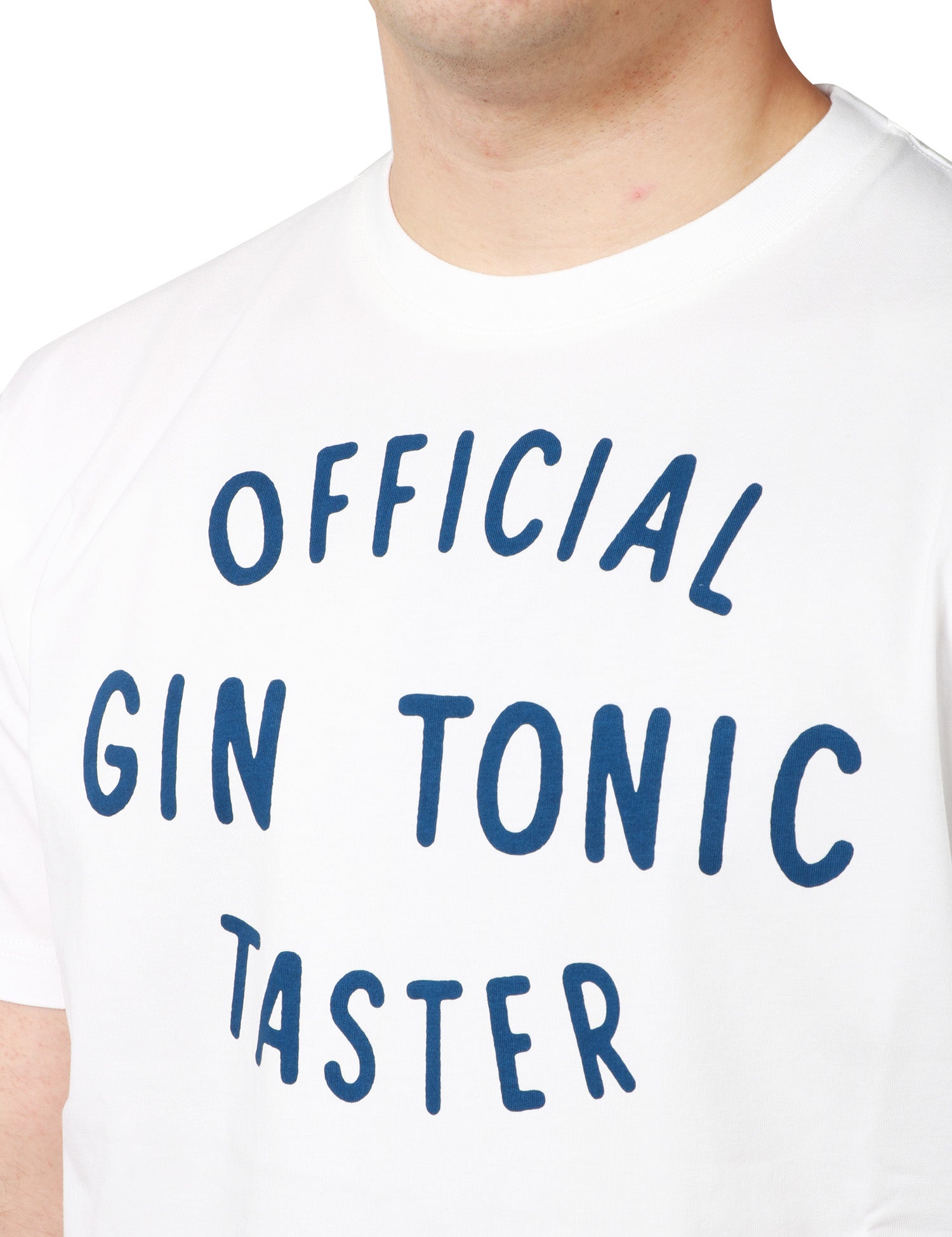 T-SHIRT UOMO MC 2 SAINT BARTH BIANCA CON STAMPA "OFFICIAL GIN TONIC TASTER" BLU E RICAMO LOGO