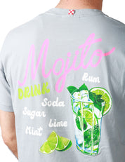 T-SHIRT UOMO MC 2 SAINT BARTH GRIGIA CON STAMPA "MOJITO DRINK" DAVANTI E DIETRO