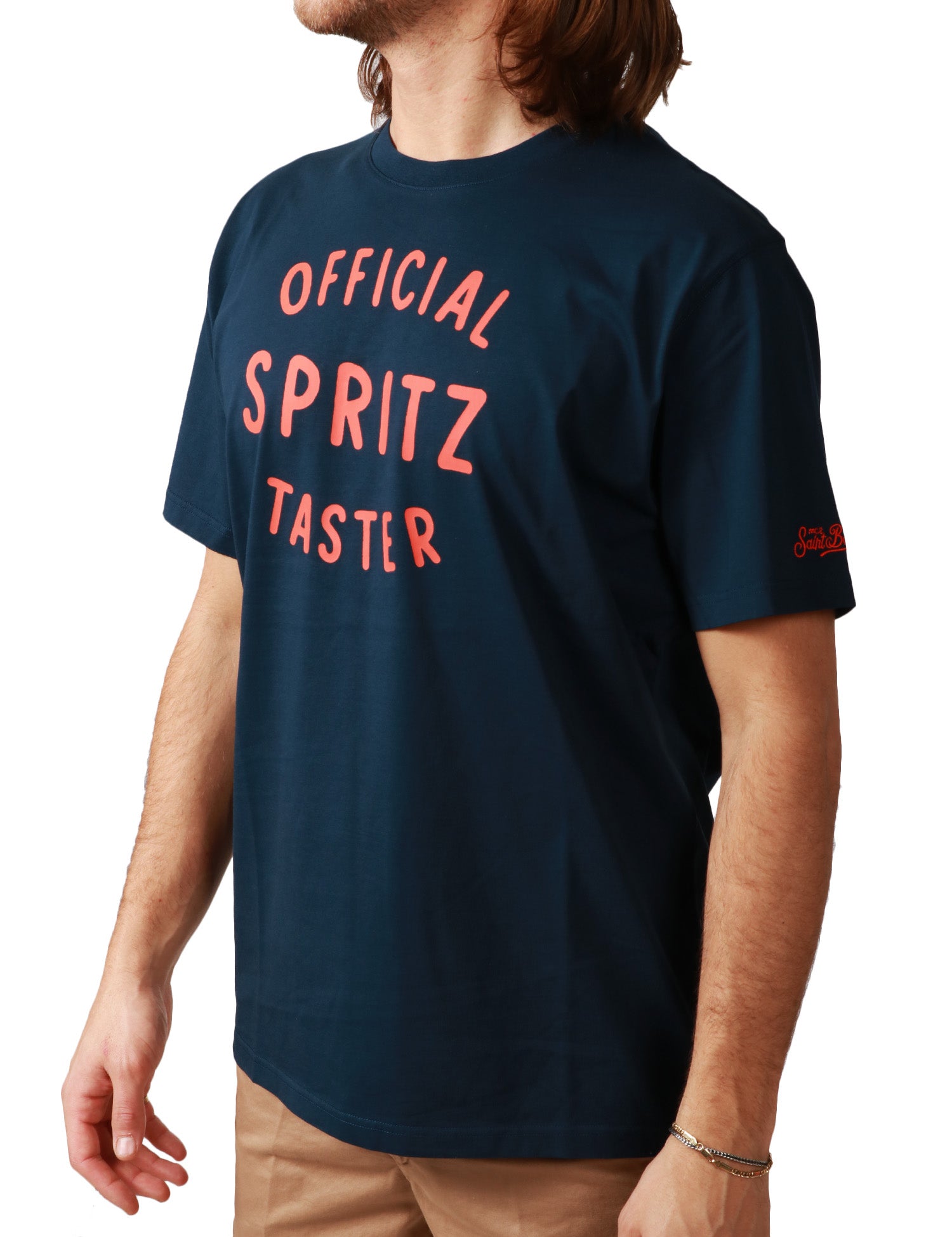 T-SHIRT UOMO MC2 SAINT BARTH BLU GIROCOLLO CON STAMPA FRONTALE "OFFICIAL SPRITZ TASTER"