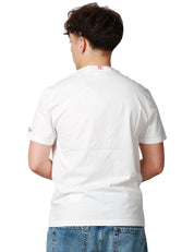 T-SHIRT UOMO MC 2 SAINT BARTH BIANCA CON RICAMO SNOOPY BOMBER E RICAMO LOGO SULLA MANICA