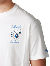 T-SHIRT UOMO MC 2 SAINT BARTH BIANCA CON RICAMO SNOOPY BOMBER E RICAMO LOGO SULLA MANICA