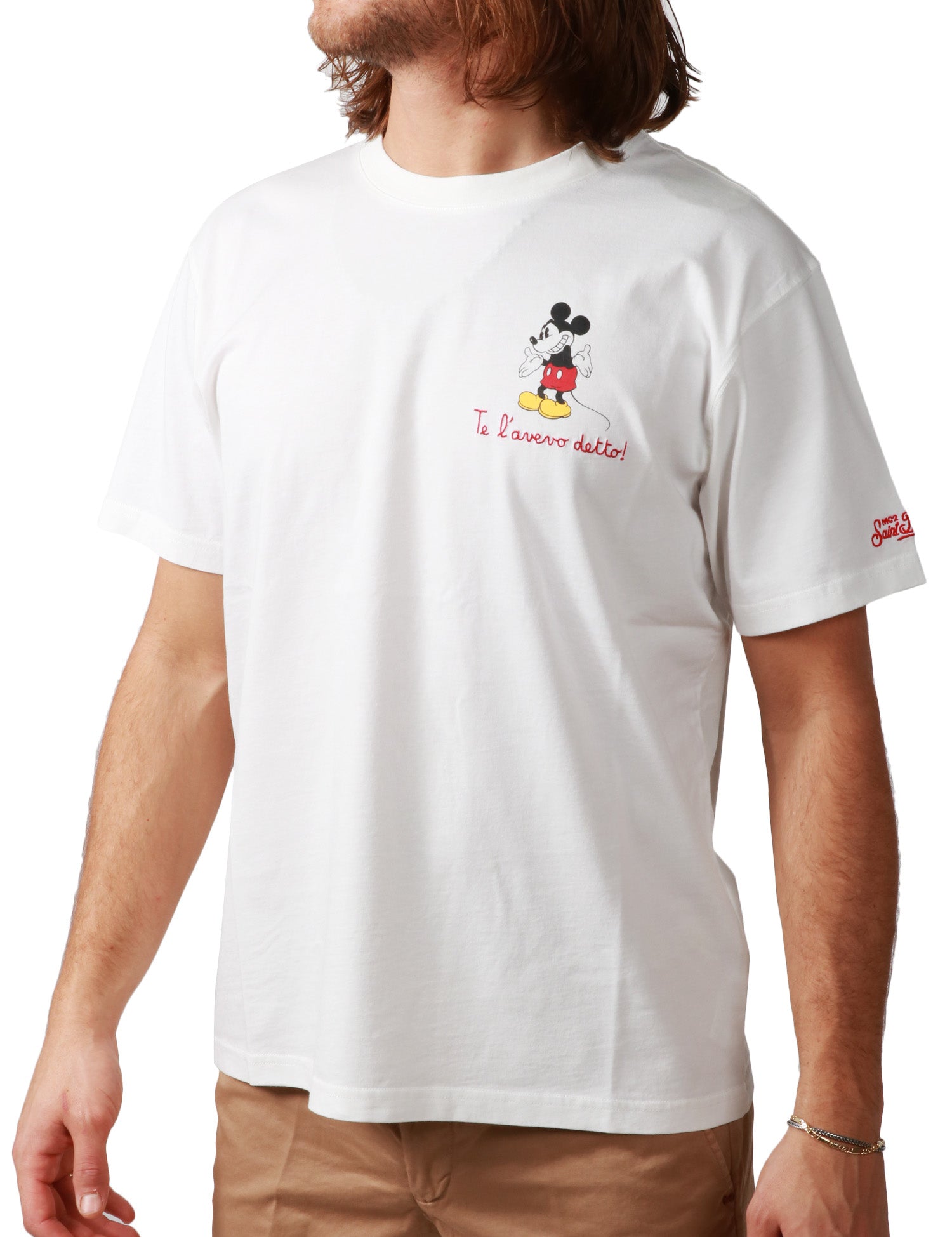 T-SHIRT UOMO MC2 SAINT BARTH BIANCA CON STAMPA TOPOLINO E RICAMO "TE L'AVEVO DETTO"