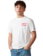 T-SHIRT UOMO MC 2 SAINT BARTH BIANCA CON STAMPA "SAPORE DI MARE" E RICAMO LOGO SULLA MANICA