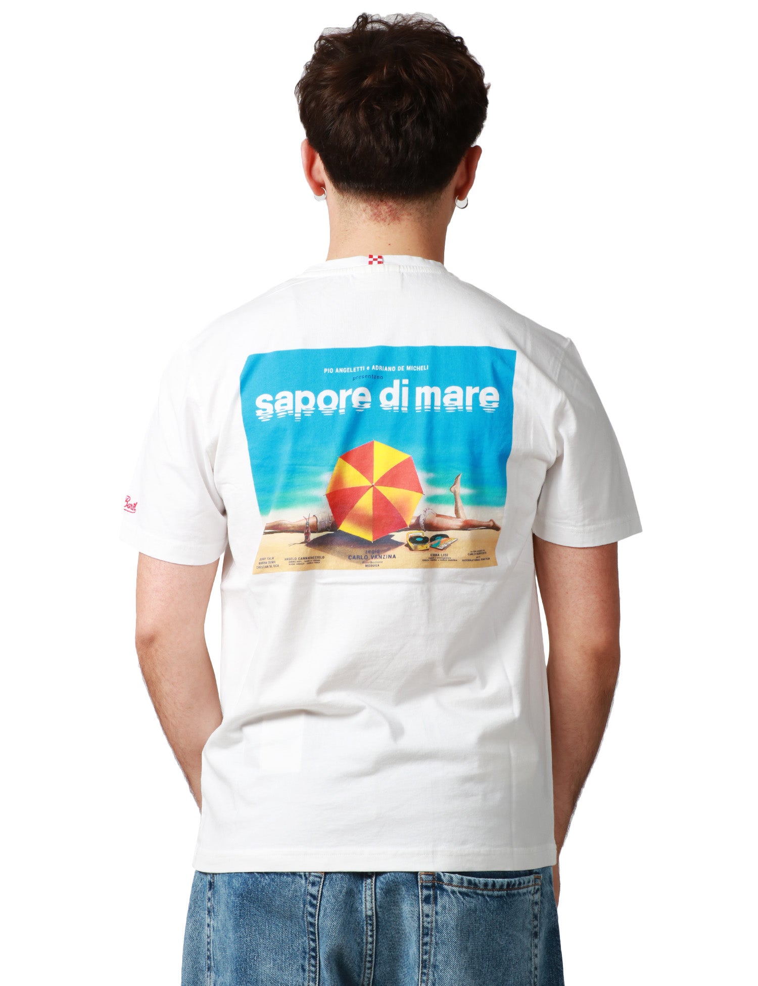 T-SHIRT UOMO MC 2 SAINT BARTH BIANCA CON STAMPA "SAPORE DI MARE" E RICAMO LOGO SULLA MANICA