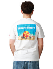 T-SHIRT UOMO MC 2 SAINT BARTH BIANCA CON STAMPA "SAPORE DI MARE" E RICAMO LOGO SULLA MANICA