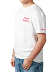 T-SHIRT UOMO MC 2 SAINT BARTH BIANCA CON STAMPA "SAPORE DI MARE" E RICAMO LOGO SULLA MANICA