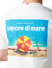 T-SHIRT UOMO MC 2 SAINT BARTH BIANCA CON STAMPA "SAPORE DI MARE" E RICAMO LOGO SULLA MANICA