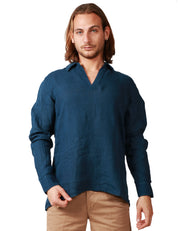 POLO UOMO MC 2 SAINT BARTH VENTOTENE BLU NAVY CON SCOLLO A V 100% LINO
