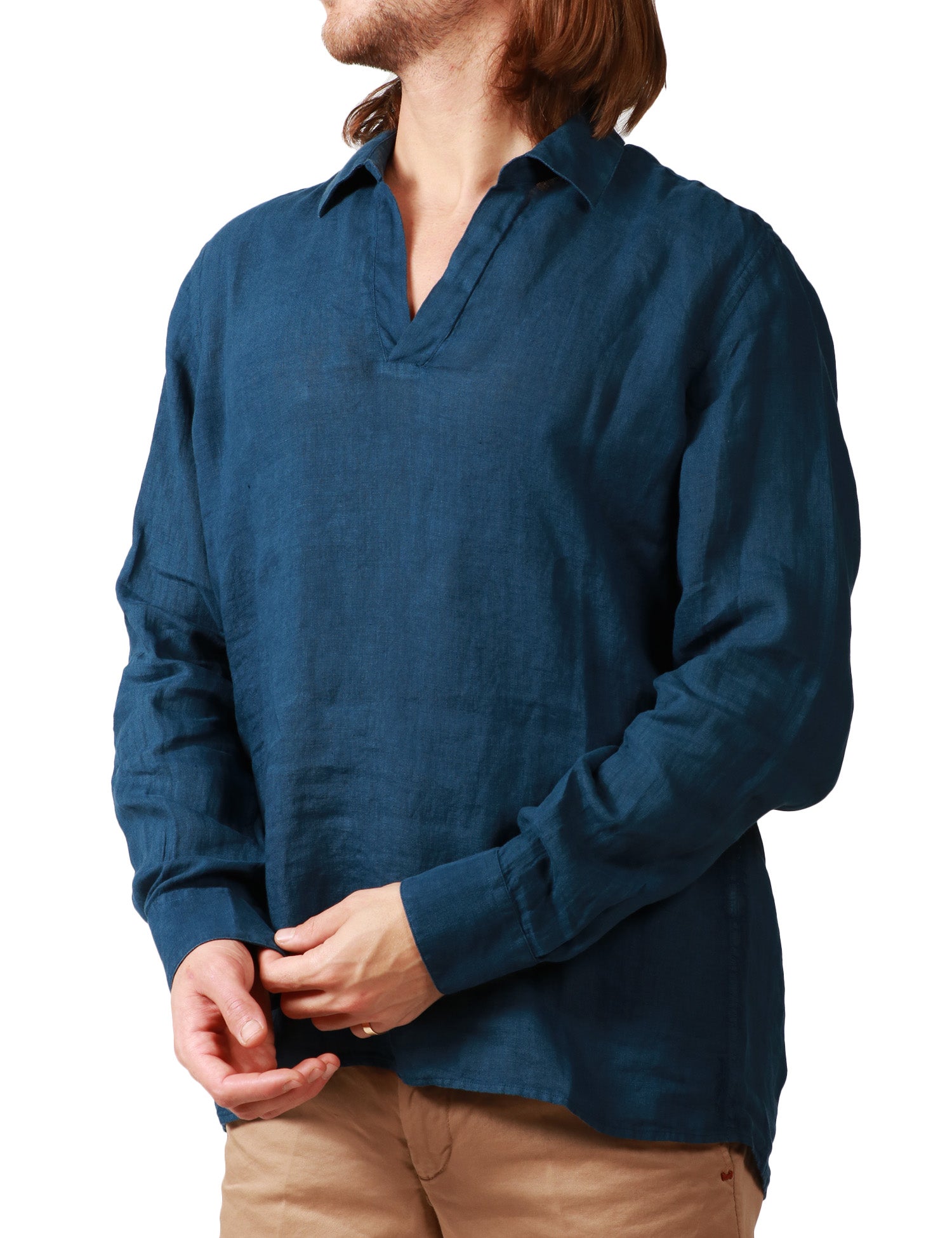 POLO UOMO MC 2 SAINT BARTH VENTOTENE BLU NAVY CON SCOLLO A V 100% LINO