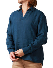 POLO UOMO MC 2 SAINT BARTH VENTOTENE BLU NAVY CON SCOLLO A V 100% LINO