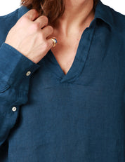 POLO UOMO MC 2 SAINT BARTH VENTOTENE BLU NAVY CON SCOLLO A V 100% LINO