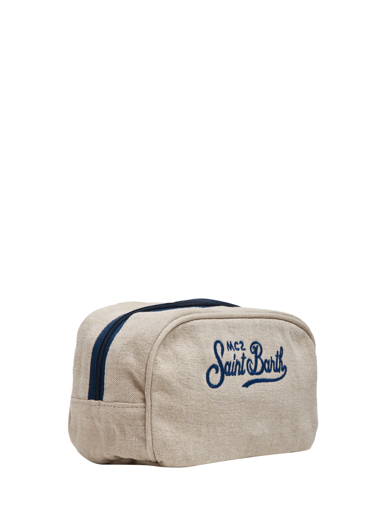 POCHETTE UOMO MC 2 SAINT BARTH BEIGE/BLU IN LINO NATURALE CON RICAMO LOGO E ZIP