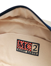 POCHETTE UOMO MC 2 SAINT BARTH BEIGE/BLU IN LINO NATURALE CON RICAMO LOGO E ZIP