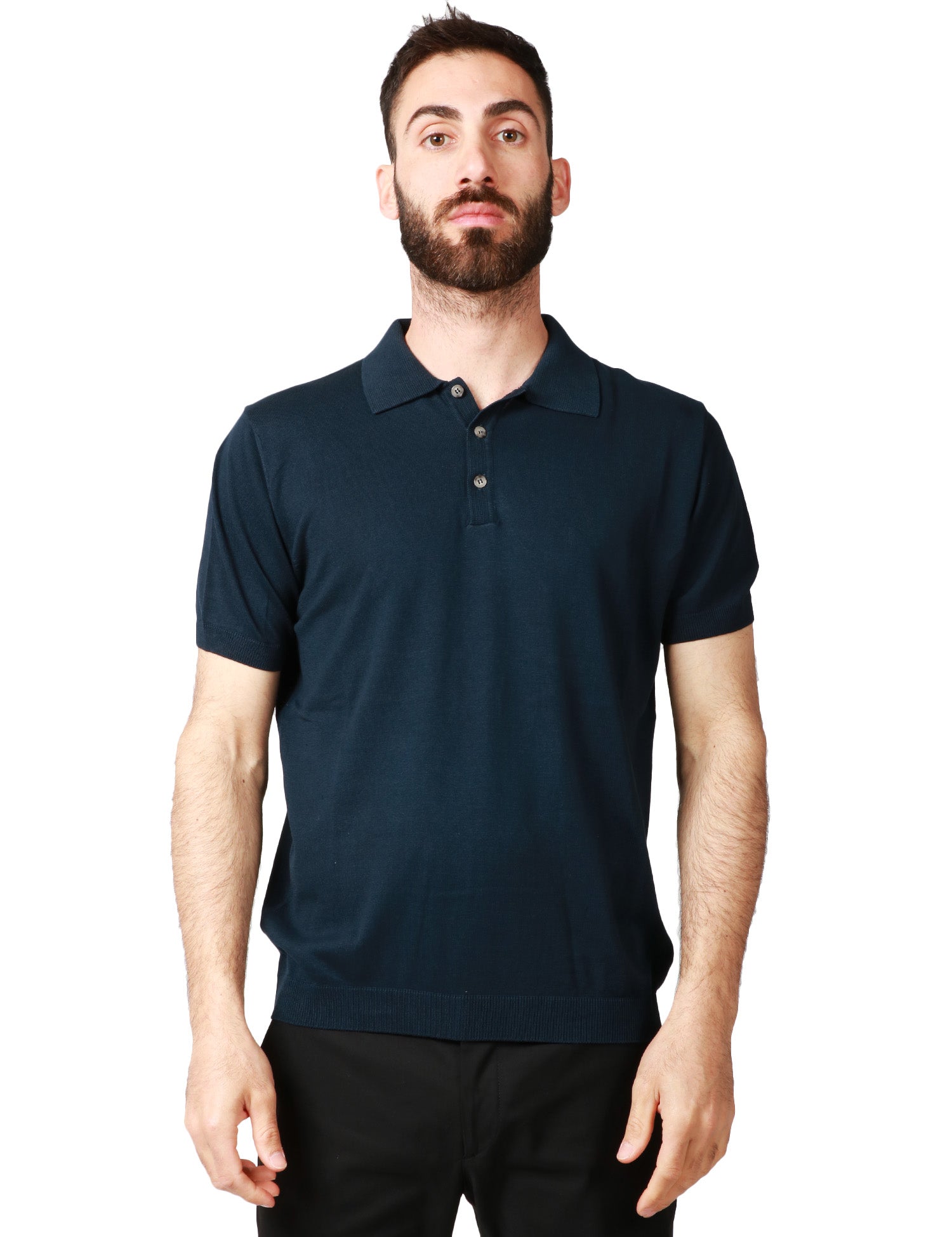POLO UOMO MILLENOVECENTOCINQUANTA7 BLU A MEZZA MANICA CON 3 BOTTONI