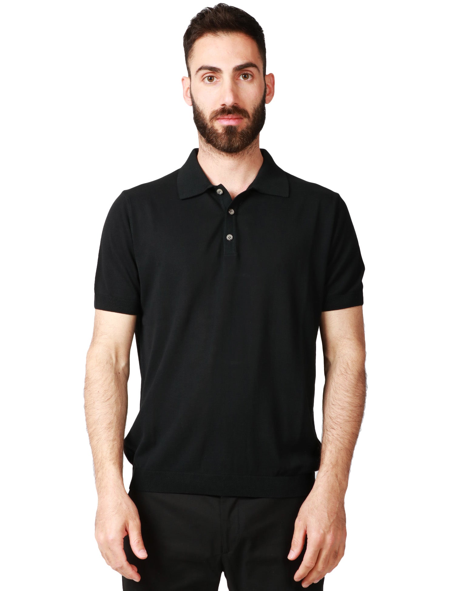 POLO UOMO MILLENOVECENTOCINQUANTA7 NERA A MEZZA MANICA CON 3 BOTTONI 100%COTONE