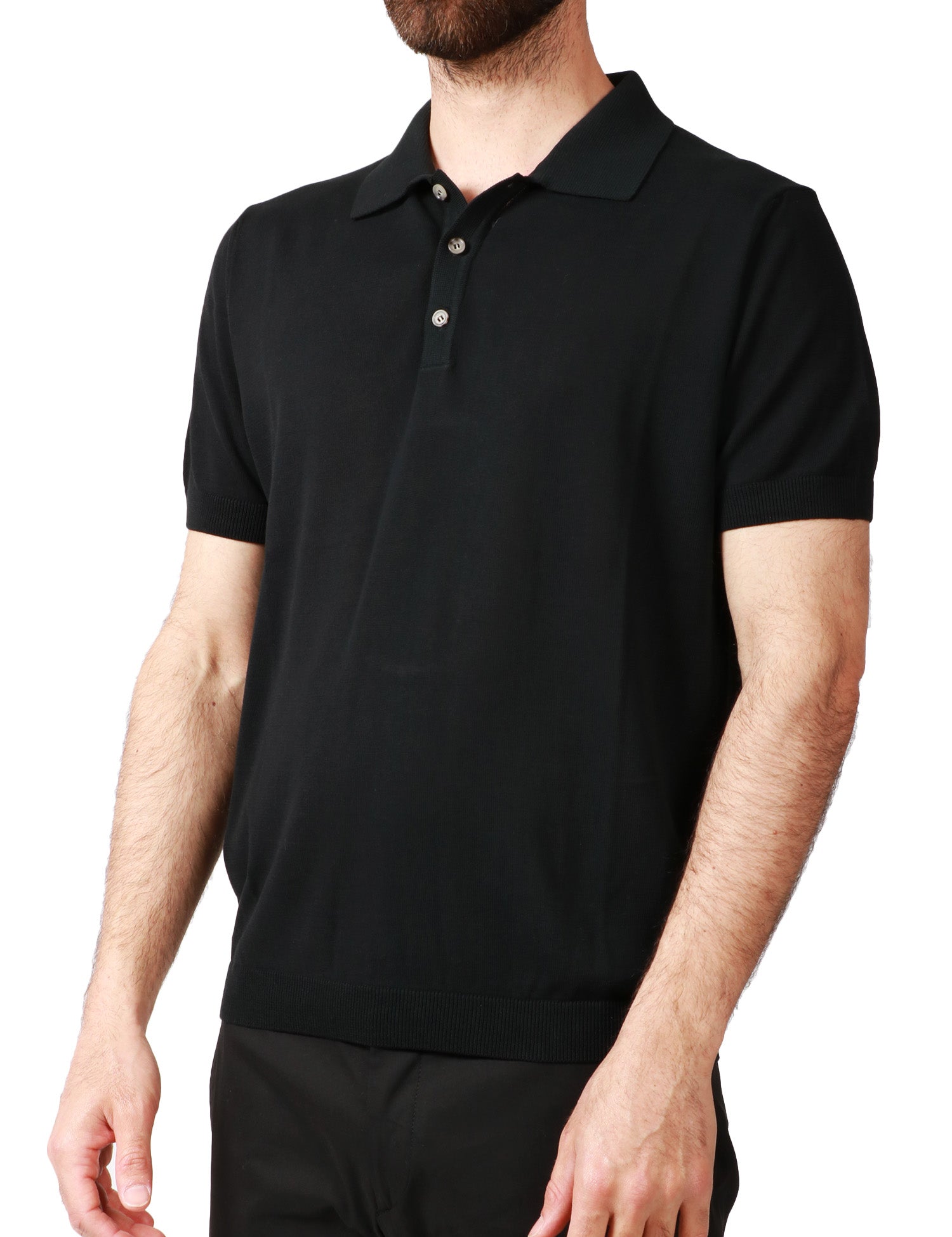 POLO UOMO MILLENOVECENTOCINQUANTA7 NERA A MEZZA MANICA CON 3 BOTTONI 100%COTONE
