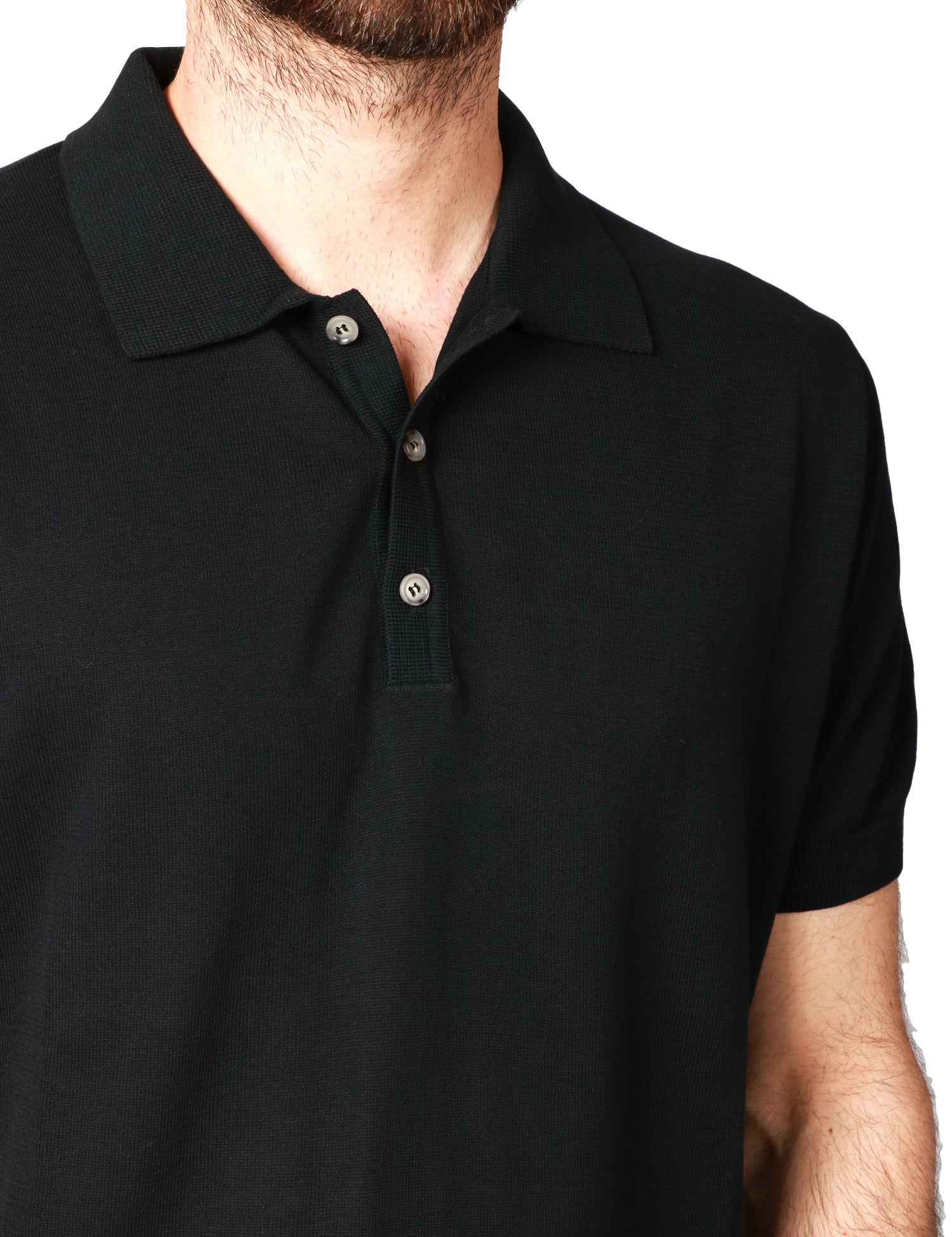 POLO UOMO MILLENOVECENTOCINQUANTA7 NERA A MEZZA MANICA CON 3 BOTTONI 100%COTONE