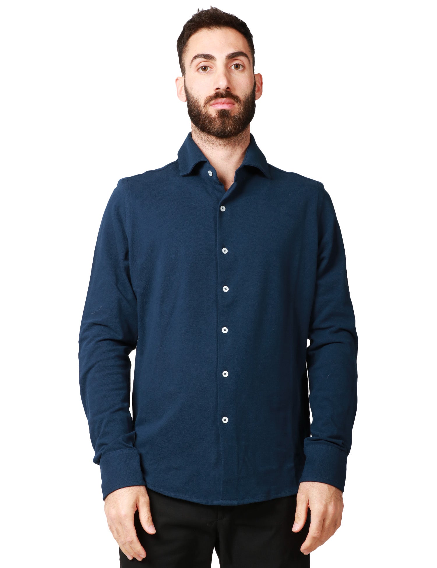CAMICIA UOMO MILLENOVECENTOCINQUANTA7 BLU A MANICA LUNGA IN MAGLIA