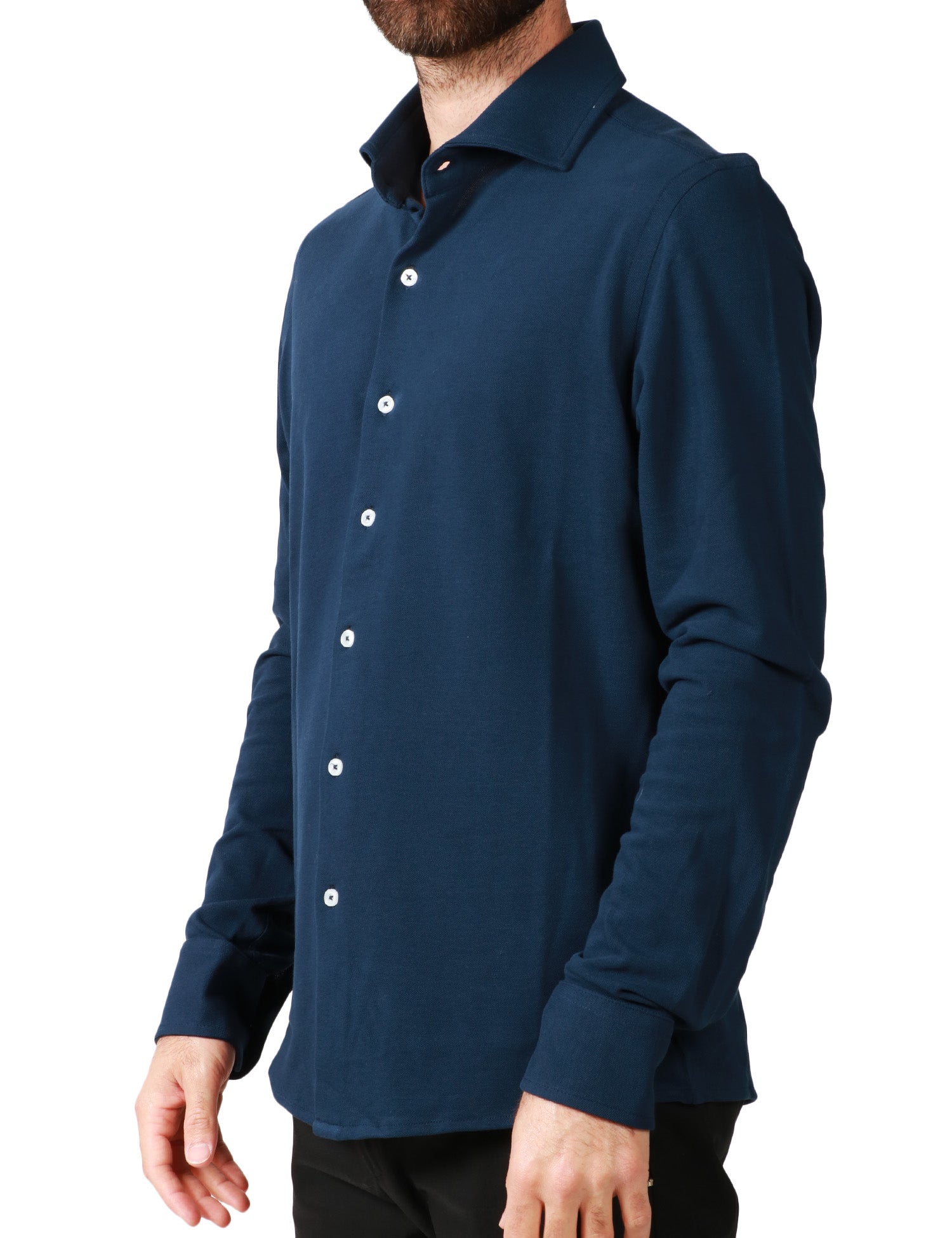 CAMICIA UOMO MILLENOVECENTOCINQUANTA7 BLU A MANICA LUNGA IN MAGLIA